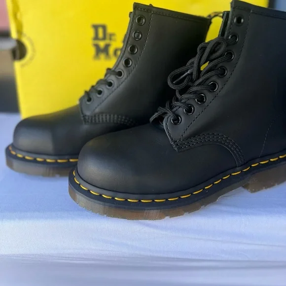 Dr. Martens Black Boots with Yellow Stitching Industrial Full grain (Steel Cap )